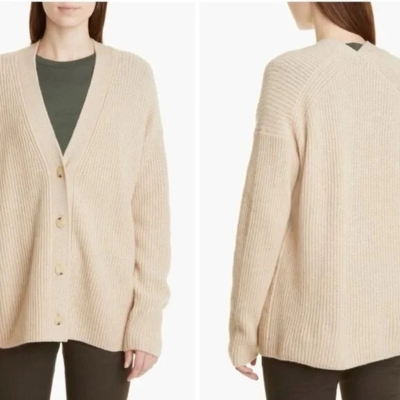 VINCE V-Neck Wool & Cashmere Cardigan, H Wafer, Size Large - Picture 1 of 10